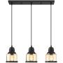 MOTINI 3-Light Linear Glass Pendant Light for Kitchen Island Hanging Lighting Fixture Chandelier for Dining Room, Black and Amber Glass Shade
