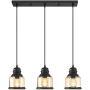 MOTINI 3-Light Linear Glass Pendant Light for Kitchen Island Hanging Lighting Fixture Chandelier for Dining Room, Black and Amber Glass Shade