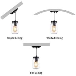 WTYUIO Mason Jar Light, 1 Light Kitchen Island Pendant Light Farmhouse Chandelier Flush Mount Ceiling Light for Kitchen Living Room Barn Dining Room