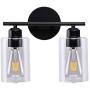 Bosomfr Matte Black Wall Sconce, 2 Lights Wall Vanity Light Fixture with Clear Glass Shade, Bathroom Lighting Fixtures, for Powder Room, Hallway, Kitchen, Mirror, Living Room, Bedroom (E26 Base)