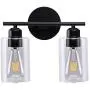 Éclair Mural Bosomfr Matte Black, 2 Luminaires, Lustre Mural pour Vanité avec Diffuseur en Verre Transparent, Éclairage pour Salle de Bain, Cellier, Cuisine, Miroir, Salon, Chambre (Base E26)
