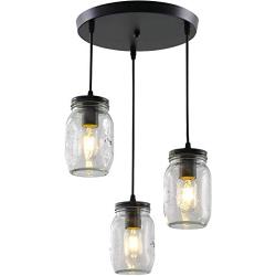 Mason Jar Chandelier Light Fixture Farmhouse Pendant Lighting Semi Flush Mount Ceiling Hanging Light with Glass Shade Chandelier for Kitchen Island Dining Room Hallway