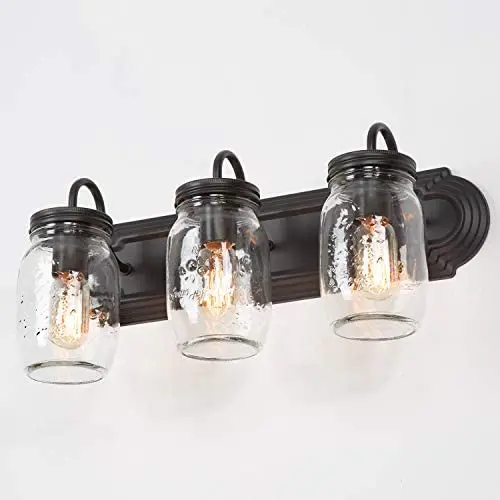 Éclairage Salle de Bain LALUZ, Luminaires en Mason Jar, Éclairage Rustique pour Salle de Bain, Dressing, Bronze Approuvé, L19” x W7.1” x H8.7” Éclairage Salle de Bain LALUZ, Luminaires en Mason Jar, Éclairage Rustique pour Salle de Bain, Dressing, Bronze Approuvé, L19” x W7.1” x H8.7”