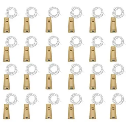 Weinleuchten mit Korken, LoveNite Batteriebetriebene 20 LED Korkform Silberdraht Bunte Mini Lichterkette (ohne Flaschen) für DIY, Party, Dekoration, Weihnachten, Halloween, Hochzeit (24, Kaltweiß)