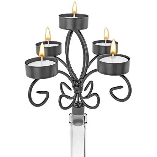 Southern Homewares Wine Bottle Topper Candelabra 5 Tea Light Holder With Candles