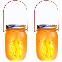 Solar Mason Jar Lights,2 Pack LED Flickering Flame Effect Light,Solar Lanterns for Outdoor Patio Party Garden Wedding Christmas Decor Lights(Mason Jars/Handles Included)