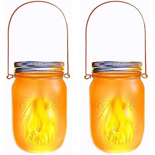 Solar-Mährchen-Laternen, 2er-Pack, mit Flackernde Flammen-Effekt, Solar-Laternen für Patio, Garten, Hochzeit, Weihnachten Deko (mit Gläsern und Griffen enthalten)