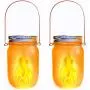 Solar-Mährchen-Laternen, 2er-Pack, mit Flackernde Flammen-Effekt, Solar-Laternen für Patio, Garten, Hochzeit, Weihnachten Deko (mit Gläsern und Griffen enthalten)