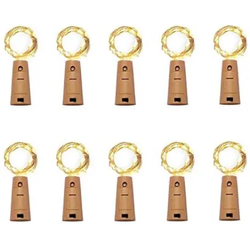 10er Pack 15 LED Weinflaschen-Kerzenlicht, Mini-Fadenlicht aus Kupferdraht, Batteriebetriebenes Sternelicht für DIY, Weihnachten, Halloween, Hochzeit, Party, Indoor & Outdoor (10er Pack, Warmweiß)