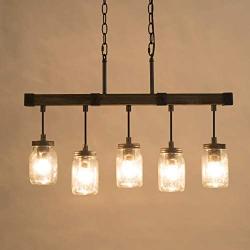 Mason Jar Chandelier, 5-Light Farmhouse Chandelier for Dining Room, 25.5& Rustic Island Lighting with Clear Glass Globes