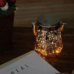 Hanging Outdoor Waterproof Tree Lantern Battery Operated Fairy Starry Twinkle Firefly Mini Led String Lights with Timer Rose Gold Mercury Glass Mason Jar Lamp for Yard Backyard Garden Patio Decoration