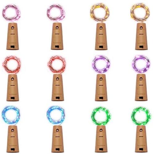 12er Set 20 LED Weinzeug-Korken-Lichter, Mini-Fadenlampen aus Kupferdraht, Akkubetriebene Sterne-Lichter für DIY, Weihnachten, Halloween, Hochzeit, Party, Indoor & Outdoor (Mehrfarbig)