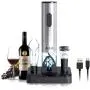 Elektrischer Weinöffner Set, wiederaufladbarer automatischer Korkenzieher mit Folienkneider, Weinschenker, 2 Vakuumstopfen & Stand – 4 AA Batterien und USB Ladekabel