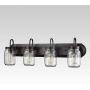 EUL Vintage Clear Glass Jar Wall Sconces 4-Light Bathroom Vanity Lighting Fixture Oil Rubbed Bronze