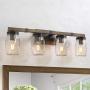 LNC Rustic Bathroom Light Fixtures Farmhouse Vanity Lighting with Mason Jar Glass, Wooden Finished, 29 inches