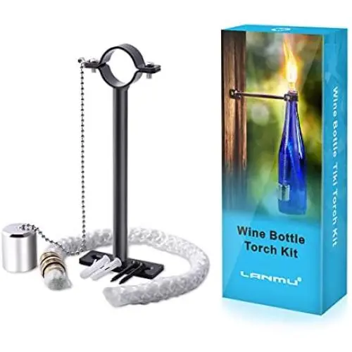 LANMU Weinzeug-Fackel-Set, Zitronella-Öl-Laternen, Zaunlaternen, Außenschutz Laternen Wandhalterung mit Fackelwickel, Veranda Fackel Dekoration, Whiskey-Flasche Hardware Set, DIY Heimwerker Fackel Dekoration (Schwarz)