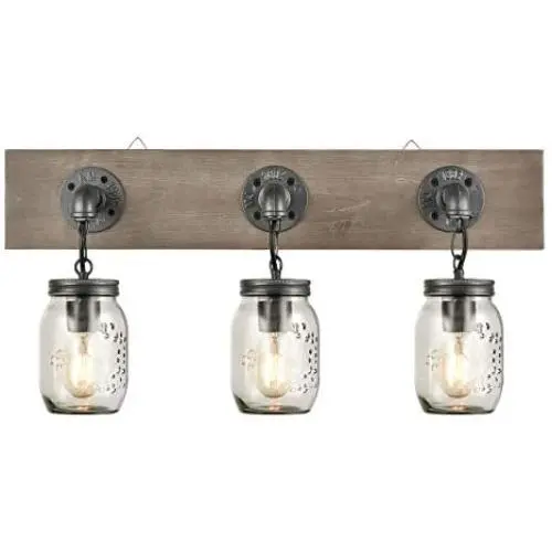 Éclairage Mural Étagère 3 Luminaires Style Paysage en Bois et Verre Éclairage Mural Étagère 3 Luminaires Style Paysage en Bois et Verre
