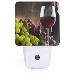 Fresh Grapes and Red Wine Plug-in Night Light Dusk to Dawn Smart Sensor,White LED Nightlight for Bedroom,Bathroom,Kitchen,Hallway,Stairs,Hallway,Energy Efficient,Decor Desk Lamp