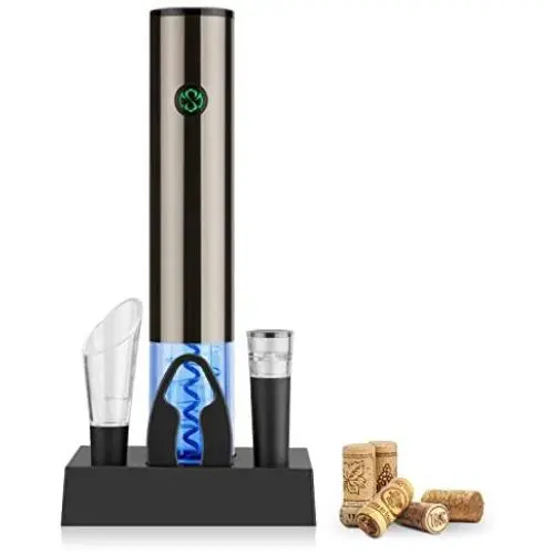 Electric Wine Opener with charging base, Automatic Corkscrew Rechargeable Touch-Sensor Wine Bottle Opener Set with Foil Cutter Vacuum Stopper, Wine Aerator Pourer for Wine Lover Electric Wine Opener with charging base, Automatic Corkscrew Rechargeable Touch-Sensor Wine Bottle Opener Set with Foil Cutter Vacuum Stopper, Wine Aerator Pourer for Wine Lover