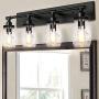 YIINO 4 Lights Bathroom Vanity Light Wall Lighting Fixture, Farmhouse Wall Sconces with Mason Jar Glass Shade for Hallway Lighting Bathroom Kitchen