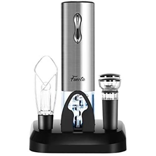 Foneta Electric Wine Opener Rechargeable Wine Bottle Opener with Charging Base, Wine Aerator Pourer, Foil Cutter, Wine Stoppers