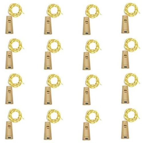 LoverNite Weinflaschen Lichter mit Korken, 16er Pack Batteriebetriebene 20 LED Korkform Silberdraht Farbige Fee Mini Lichterketten für DIY, Party, Dekoration, Weihnachten, Halloween, Hochzeit (Warme Weiß)