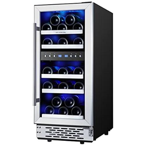 Phiestina 15 Inch Dual Zone Wine Cooler Refrigerator - 29 Bottle Built-in or Free-standing Frost Free Compressor Wine Refrigerator for White and Red Wines with Digital Memory Temperature Control