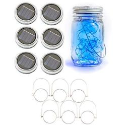 Kazul Blue Solar Mason Jar Lights, 6 Pack 20 LED, Mason Jar Solar Lids | Hanging Mason Jar Fairy Lights, Solar Power Jar Lights, Hanging Lanterns Decorative Outdoor, Jar Mini Lights, Jars Not Included