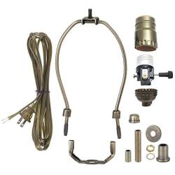 B&P Lamp Antique Brass Finish Table Lamp Wiring Kit with 10 Inch Harp, 3-Way Socket