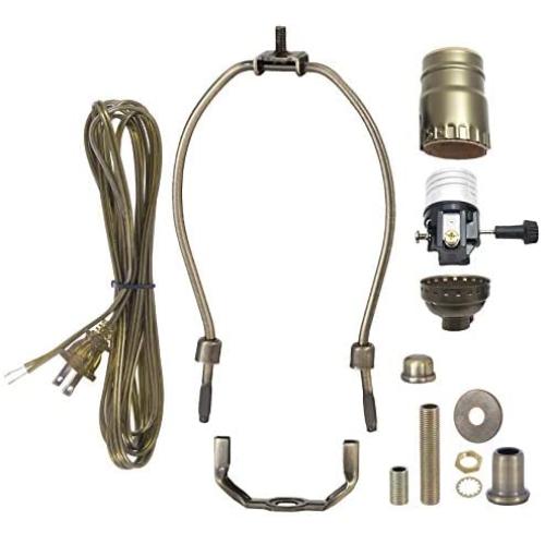 B&P Lamp Antique Brass Finish Table Lamp Wiring Kit with 10 Inch Harp, 3-Way Socket