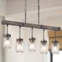 Mason Jar Chandelier, 5-Light Farmhouse Chandelier for Dining Room, 25.5& Rustic Island Lighting with Clear Glass Globes