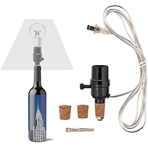 Glaslaternenträger-Set, mit 9mm Glasbohrer, geeignet für Weinflaschen oder andere Glas-Spirituosenflaschen, UNO-Schraubsockel, 8 ft Klarer UL-gelisteter Kabelkomponenten.