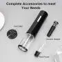 Senzor Elektrischer Weinöffner Set Automatischer Weinöffner mit LED-Beleuchtung, Wiederverwendbarer Korkenzieher Geschenkset mit Folienkneider, Vakuumstopper, 4-in-1 Entgasgerät und Schoppen für Küche Bar Restaurant Schwarz