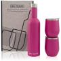 Isolierflasche und Tumbler-Set – Doppelt Wändiger Edelstahl 25 Oz Weinflasche und 2er Pack 12 Oz Isolierte Weinbecher Becher Mit Deckel Für Heiß- oder Kalte Getränke Reise Weinkaraffe (Rosa)