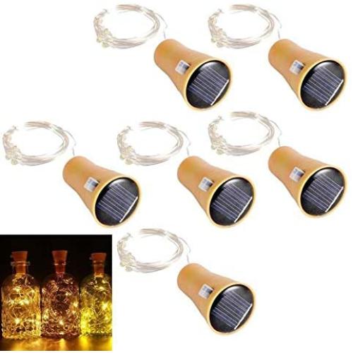 ALED LIGHT 6 Pack LED Solar Wine Bottle Lights 1 Metre 10 Lights Cork Shaped Light Copper Wire Starry String Lights for Bottle DIY/Wedding/Christmas/Thanksgiving/Dating Warm White