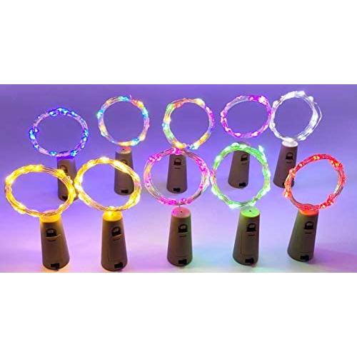 20 LED Weinvorratsleuchten mit Kork, 6,6 m Silberdraht Korkleuchten, batteriebetriebene Mini-Farbstreifenleuchten für Spirituosenflaschen, Basteln, Party, Hochzeit, Halloween, Weihnachten Dekoration, 10er Set