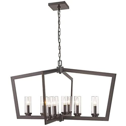 Eapudun Modern 8 Lights Metal Light Fixture, Farmhouse Chandelier for Dining Room and Kitchen Island, Oil Rubbed Bronze Finished with Clear Glass Shade, PDA1202-ORB