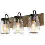 LALUZ Bathroom Vanity Light Fixtures, 3-Light Mason Jar Lights with Superior Glass Cover and Faux Wood Finish, L18” x H8” x W9.5” LALUZ Bathroom Vanity Light Fixtures, 3-Light Mason Jar Lights with Superior Glass Cover and Faux Wood Finish, L18” x H8” x W9.5”