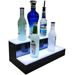 Liquid Closet LED Light Illuminated Drink Liquor Bottle Display 2 Step (16 inch Length) for Commercial or Home Bar | Customizable Colors Includes Wireless Remote Control and Power Supply