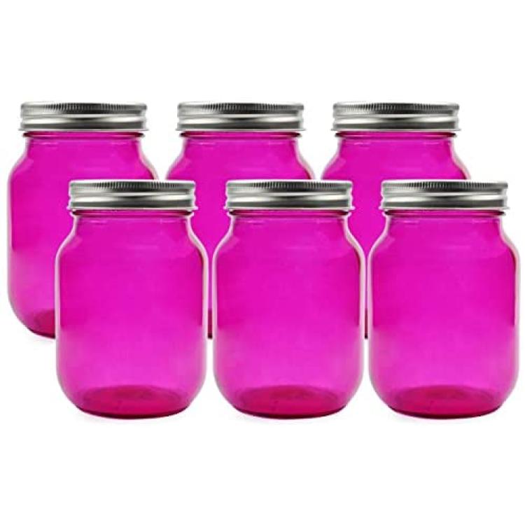 BALL MASON JAR - 16 oz PINT ~ Purple Blue Pink Green ~ GLASS ~ Regular Mouth