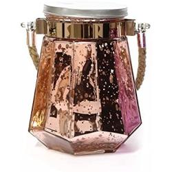 Hanging Outdoor Waterproof Tree Lantern Battery Operated Fairy Starry Twinkle Firefly Mini Led String Lights with Timer Rose Gold Mercury Glass Mason Jar Lamp for Yard Backyard Garden Patio Decoration