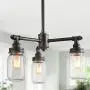 Suspension Lumineuse en Mason Jar, Éclair Pendentif Rustique pour Salle à Manger, Éclair d'Îlot à 3 Lames avec Métal Rustique