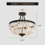 YYJLX 5-Light E26 Crystal Ceiling Light Fixture ,  Modern Semi Flush Mount Chandelier , Pendant Lighting for Living Room Dining Room Kitchen Hallway  Bedroom Laundry Bathroom（Black）