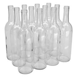 North Mountain Supply - NMS W5 Flint 750ml Glass Bordeaux Wine Bottle Flat-Bottomed Cork Finish - Case of 12 - Clear/Flint