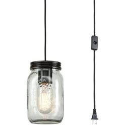 EUL Classic Mason Jar Light Fixture Clear Glass Hanging Lamp Plug-in Pendant Lighting, Oil Rubbed Bronze