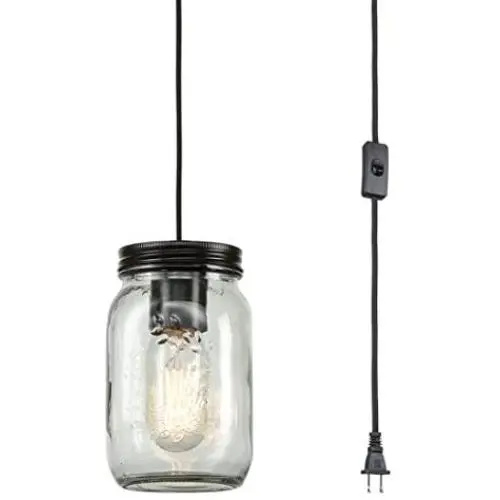 EUL Klassischer Mason Jar Leuchten, Klar Glas Hängeleuchte, Stecker Pendelleuchte, Ölbronze Finish