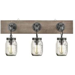 Farmhouse 3 Light Mason Jar Bathroom Vanity Lighting Wood & Glass Wall Lights