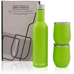 Insulated Bottle and Tumbler Set - Double Walled Stainless Steel 25 Oz Wine Bottle and 2 Pack 12 Oz Insulated Wine Tumbler Tumblers With Lid for Hot or Cold Drinks Travel Wine Glass (Green)