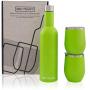 Insulated Bottle and Tumbler Set - Double Walled Stainless Steel 25 Oz Wine Bottle and 2 Pack 12 Oz Insulated Wine Tumbler Tumblers With Lid for Hot or Cold Drinks Travel Wine Glass (Green)