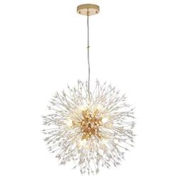 Modern Crystal Chandelier Light Fixture with 8/9-Lights, Firework ​Sputnik Chandeliers Hanging Pendant Lamps Suitable for Dining Room Bedroom Kitchen Living Room Hall Corridor(Gold, 19.69in)